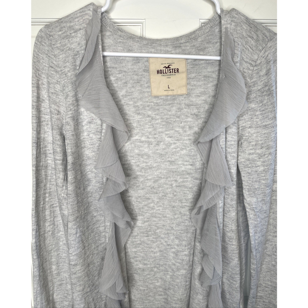 Hollister Y2K Women's Ruffle Open Front Cardigan Sweater Sz L 90s Preppy Girly - Picture 2 of 14